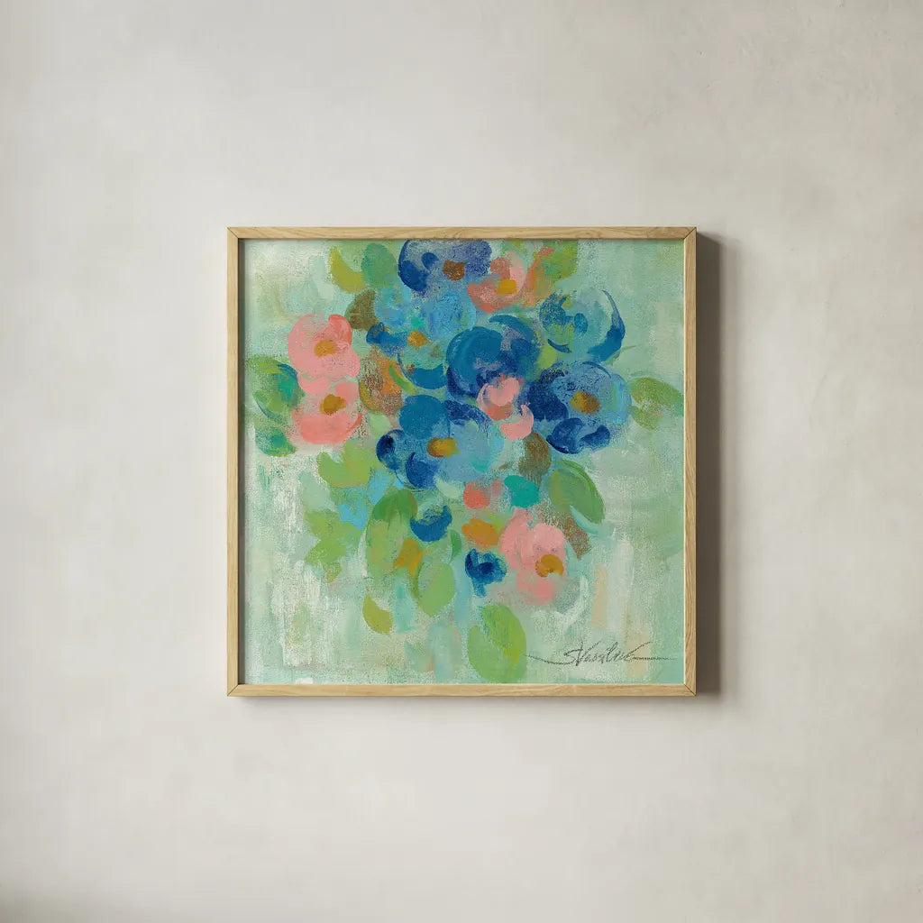 Spring Aroma II by Silvia Vassileva. Shown in a natural wood glass frame for a timeless modern aesthetic. Available as an archival giclee rolled canvas, fine art paper, or poster print. SKU 23195a.