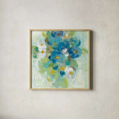 Spring Aroma II Yellow by Silvia Vassileva. Shown in a natural wood glass frame for a timeless modern aesthetic. Available as an archival giclee rolled canvas, fine art paper, or poster print. SKU 31561a.