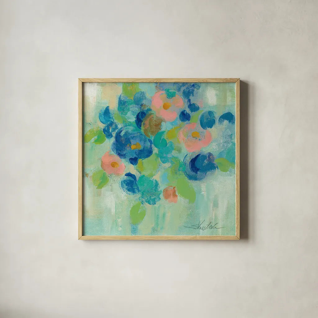 Spring Aroma III by Silvia Vassileva. Shown in a natural wood glass frame for a timeless modern aesthetic. Available as an archival giclee rolled canvas, fine art paper, or poster print. SKU 23196a.