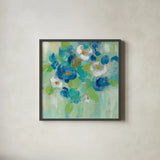 Spring Aroma III White Flowers by Silvia Vassileva. Shown in a sleek black glass frame for a contemporary gallery look. Available as an archival giclee rolled canvas, fine art paper, or poster print. SKU 23199a.