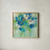 Spring Aroma III White Flowers by Silvia Vassileva. Shown in a natural wood glass frame for a timeless modern aesthetic. Available as an archival giclee rolled canvas, fine art paper, or poster print. SKU 23199a.