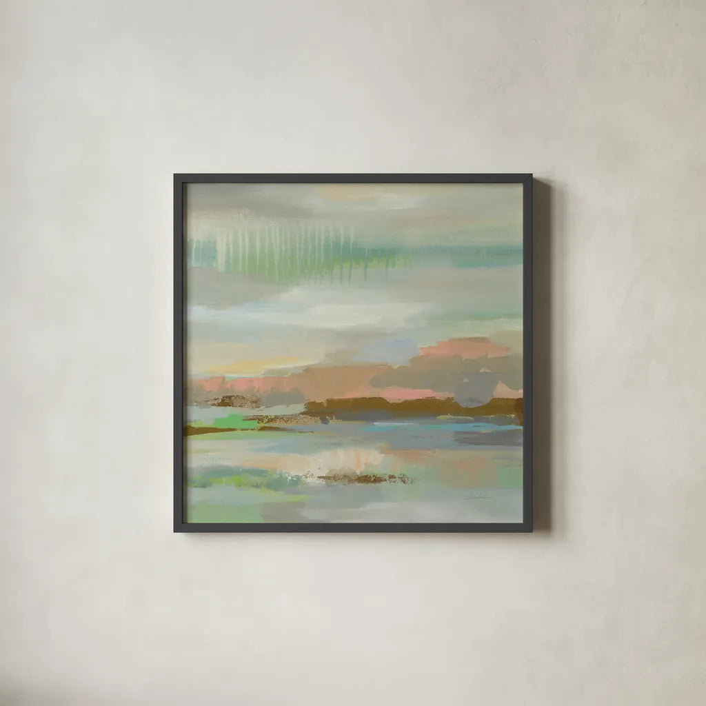 Spring Desert I by Silvia Vassileva. Shown in a sleek black glass frame for a contemporary gallery look. Available as an archival giclee rolled canvas, fine art paper, or poster print. SKU 31689a.