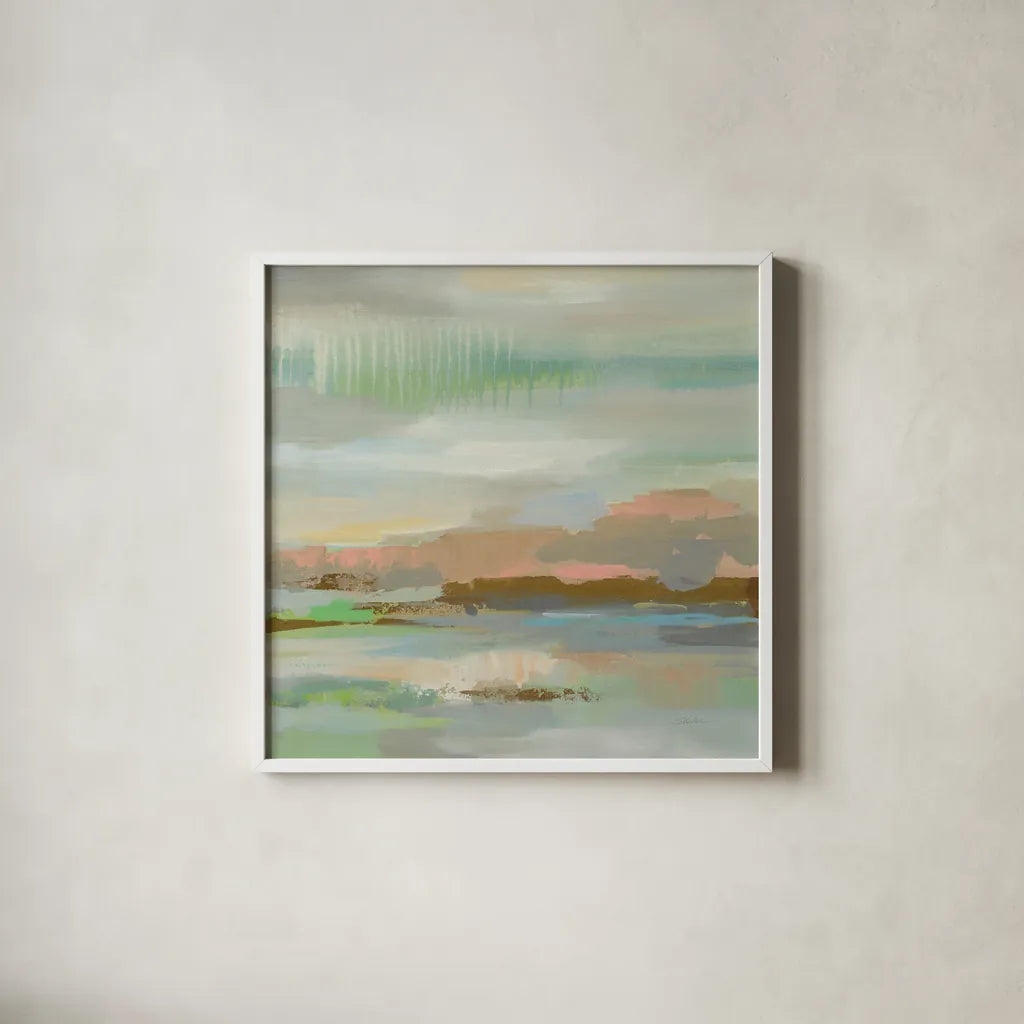 Spring Desert I by Silvia Vassileva. Shown in a crisp white glass frame for a clean and minimalist style. Available as an archival giclee rolled canvas, fine art paper, or poster print. SKU 31689a.