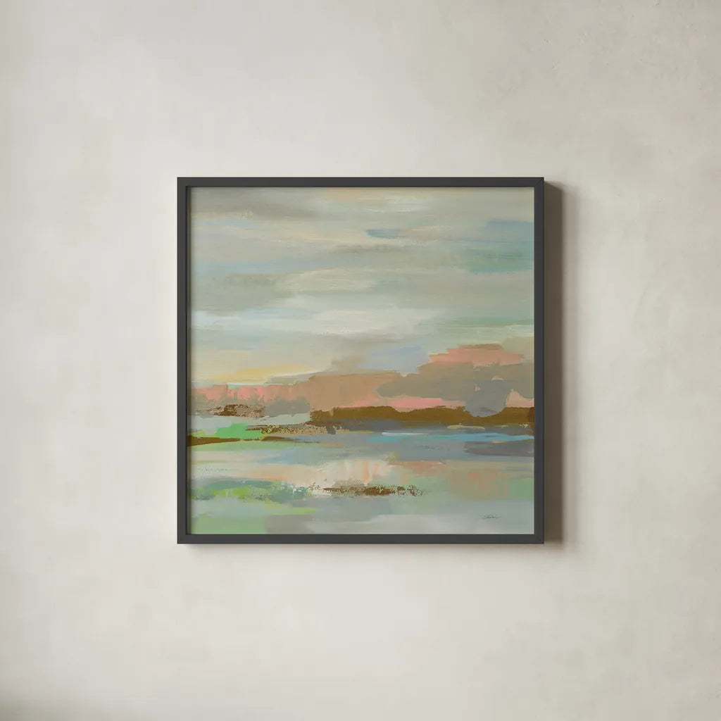 Spring Desert I v2 by Silvia Vassileva. Shown in a sleek black glass frame for a contemporary gallery look. Available as an archival giclee rolled canvas, fine art paper, or poster print. SKU 33910a.