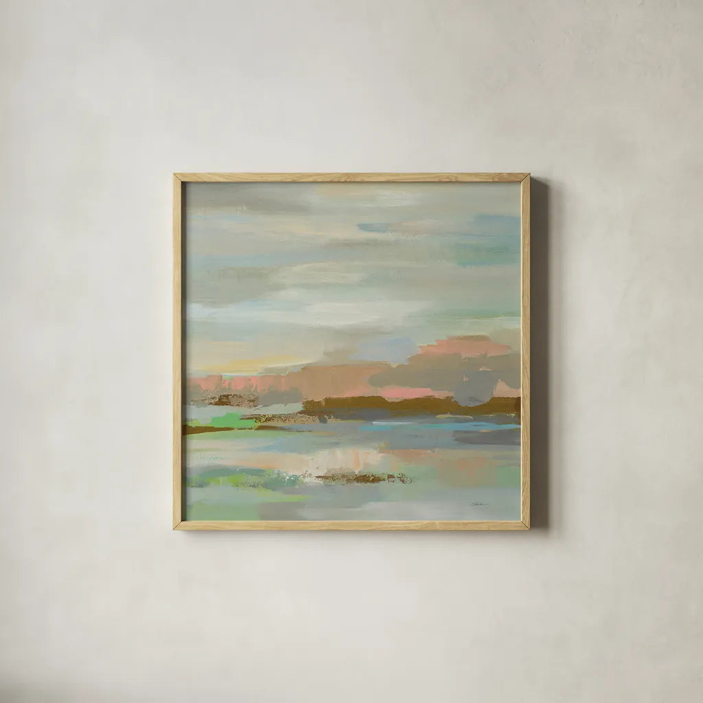 Spring Desert I v2 by Silvia Vassileva. Shown in a natural wood glass frame for a timeless modern aesthetic. Available as an archival giclee rolled canvas, fine art paper, or poster print. SKU 33910a.