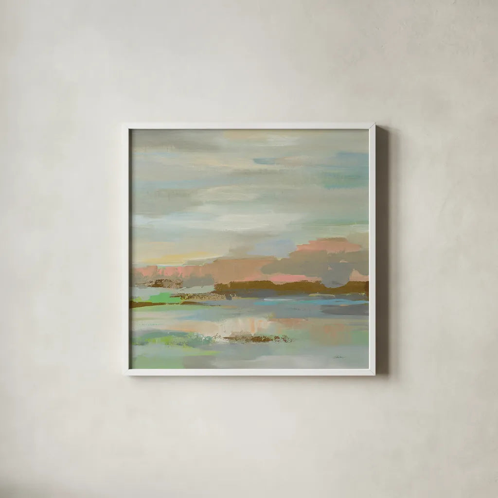 Spring Desert I v2 by Silvia Vassileva. Shown in a crisp white glass frame for a clean and minimalist style. Available as an archival giclee rolled canvas, fine art paper, or poster print. SKU 33910a.
