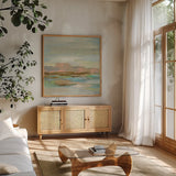 Spring Desert II by Silvia Vassileva. Shown in a natural wood frame in a cozy modern living room. Available as an archival giclee rolled canvas, fine art paper, or poster print. SKU 31690a.