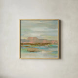 Spring Desert II v2 by Silvia Vassileva. Shown in a natural wood glass frame for a timeless modern aesthetic. Available as an archival giclee rolled canvas, fine art paper, or poster print. SKU 33911a.