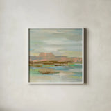 Spring Desert II v2 by Silvia Vassileva. Shown in a crisp white glass frame for a clean and minimalist style. Available as an archival giclee rolled canvas, fine art paper, or poster print. SKU 33911a.