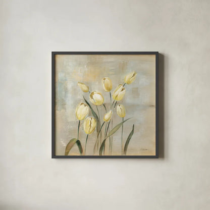 Spring Field II Neutral by Silvia Vassileva. Shown in a sleek black glass frame for a contemporary gallery look. Available as an archival giclee rolled canvas, fine art paper, or poster print. SKU 88148a.