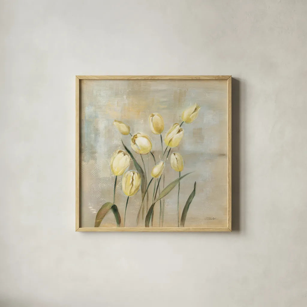 Spring Field II Neutral by Silvia Vassileva. Shown in a natural wood glass frame for a timeless modern aesthetic. Available as an archival giclee rolled canvas, fine art paper, or poster print. SKU 88148a.