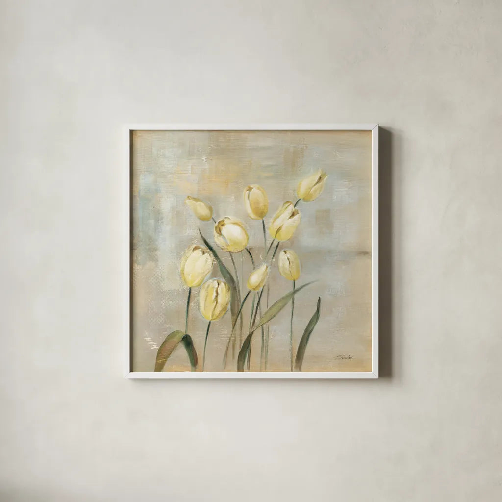 Spring Field II Neutral by Silvia Vassileva. Shown in a crisp white glass frame for a clean and minimalist style. Available as an archival giclee rolled canvas, fine art paper, or poster print. SKU 88148a.