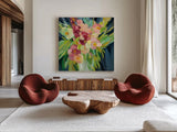 Spring Flowers in a Vase I by Silvia Vassileva. Shown as extra-large giant wall art in a modern living room. Available as an archival giclee rolled canvas, fine art paper, or poster print. SKU 80857a.