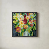 Spring Flowers in a Vase II by Silvia Vassileva. Shown in a sleek black glass frame for a contemporary gallery look. Available as an archival giclee rolled canvas, fine art paper, or poster print. SKU 80858a.