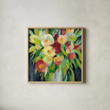 Spring Flowers in a Vase II by Silvia Vassileva. Shown in a natural wood glass frame for a timeless modern aesthetic. Available as an archival giclee rolled canvas, fine art paper, or poster print. SKU 80858a.