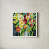 Spring Flowers in a Vase II by Silvia Vassileva. Shown in a crisp white glass frame for a clean and minimalist style. Available as an archival giclee rolled canvas, fine art paper, or poster print. SKU 80858a.