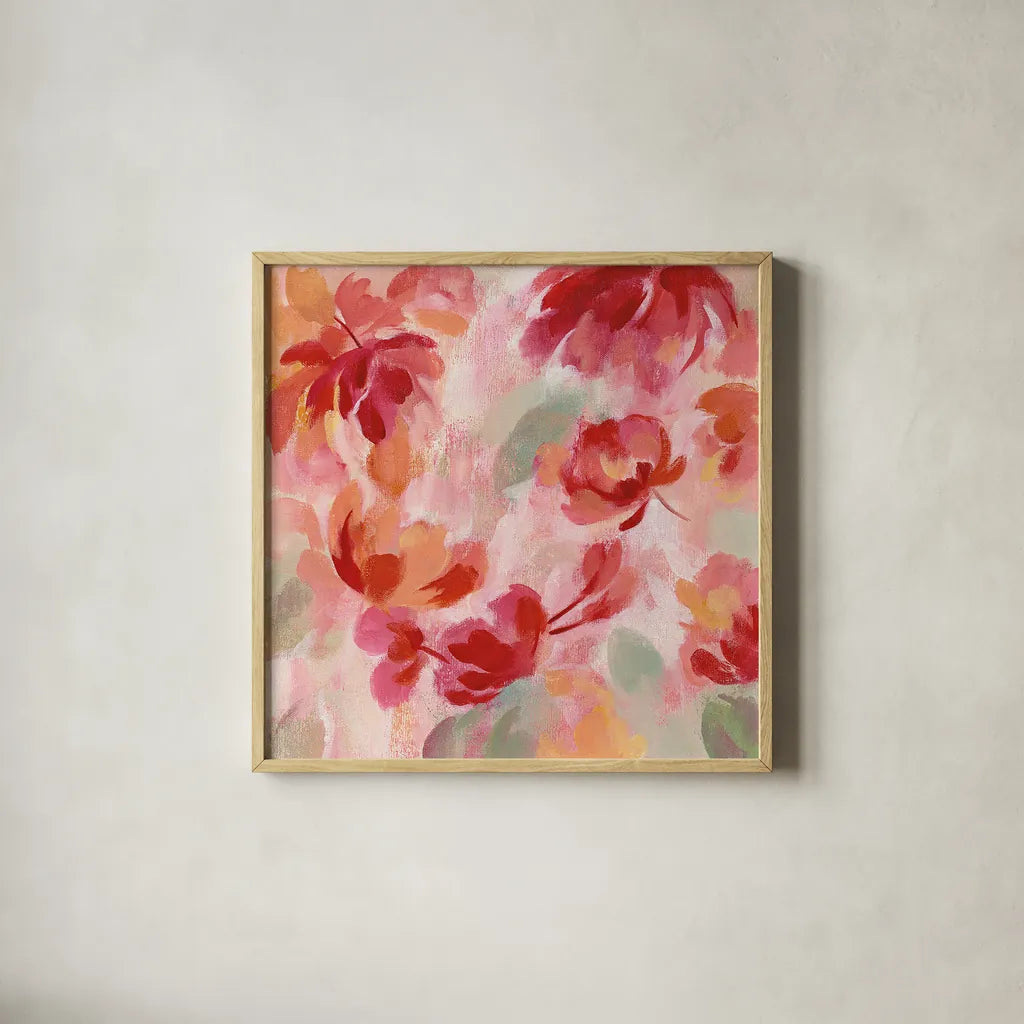 Spring Galore III by Silvia Vassileva. Shown in a natural wood glass frame for a timeless modern aesthetic. Available as an archival giclee rolled canvas, fine art paper, or poster print. SKU 30166a.