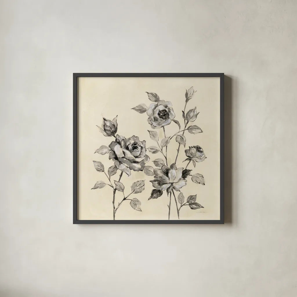Spring Graphic Floral by Silvia Vassileva. Shown in a sleek black glass frame for a contemporary gallery look. Available as an archival giclee rolled canvas, fine art paper, or poster print. SKU 67426a.