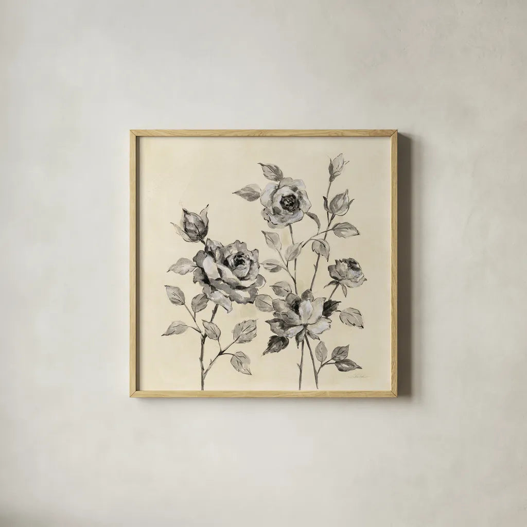 Spring Graphic Floral by Silvia Vassileva. Shown in a natural wood glass frame for a timeless modern aesthetic. Available as an archival giclee rolled canvas, fine art paper, or poster print. SKU 67426a.