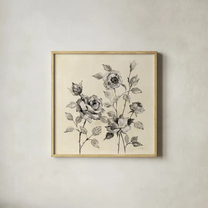 Spring Graphic Floral by Silvia Vassileva. Shown in a natural wood glass frame for a timeless modern aesthetic. Available as an archival giclee rolled canvas, fine art paper, or poster print. SKU 67426a.