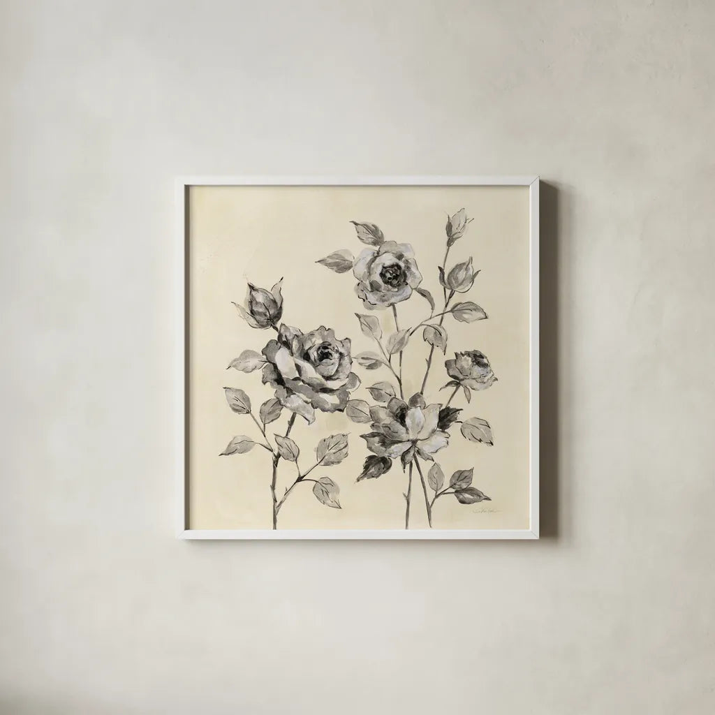Spring Graphic Floral by Silvia Vassileva. Shown in a crisp white glass frame for a clean and minimalist style. Available as an archival giclee rolled canvas, fine art paper, or poster print. SKU 67426a.