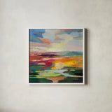 Spring Hues II by Silvia Vassileva. Shown in a crisp white glass frame for a clean and minimalist style. Available as an archival giclee rolled canvas, fine art paper, or poster print. SKU 83511a.