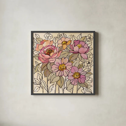 Spring Lace Floral I by Silvia Vassileva. Shown in a sleek black glass frame for a contemporary gallery look. Available as an archival giclee rolled canvas, fine art paper, or poster print. SKU 64822a.