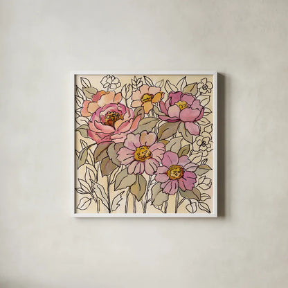 Spring Lace Floral I by Silvia Vassileva. Shown in a crisp white glass frame for a clean and minimalist style. Available as an archival giclee rolled canvas, fine art paper, or poster print. SKU 64822a.