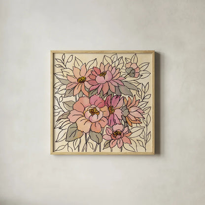 Spring Lace Floral II by Silvia Vassileva. Shown in a natural wood glass frame for a timeless modern aesthetic. Available as an archival giclee rolled canvas, fine art paper, or poster print. SKU 64823a.
