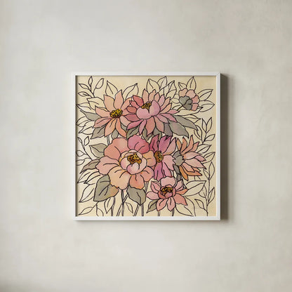 Spring Lace Floral II by Silvia Vassileva. Shown in a crisp white glass frame for a clean and minimalist style. Available as an archival giclee rolled canvas, fine art paper, or poster print. SKU 64823a.