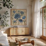 Spring Lace Floral III by Silvia Vassileva. Shown in a natural wood frame in a cozy modern living room. Available as an archival giclee rolled canvas, fine art paper, or poster print. SKU 64824a.