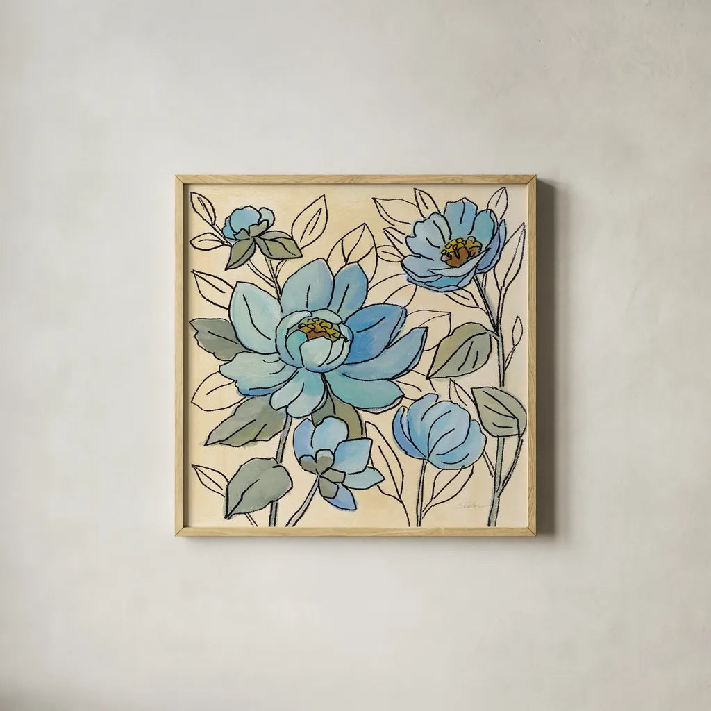 Spring Lace Floral IV by Silvia Vassileva. Shown in a natural wood glass frame for a timeless modern aesthetic. Available as an archival giclee rolled canvas, fine art paper, or poster print. SKU 64825a.