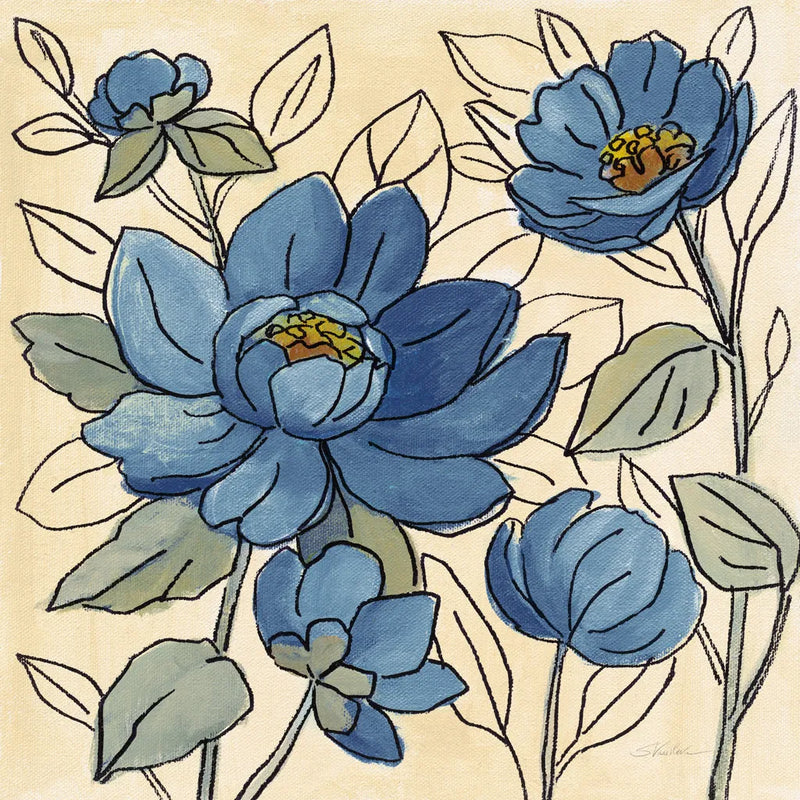 Spring Lace Floral IV Dark Blue by Silvia Vassileva. SKU 65712a. Archival Giclee Fine art print for wall decor.