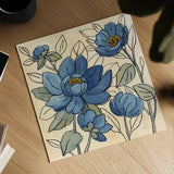 Spring Lace Floral IV Dark Blue by Silvia Vassileva. Shown as a detailed flat fine art print, highlighting archival giclee quality. Available as an archival giclee rolled canvas, fine art paper, or poster print. SKU 65712a.