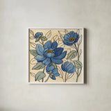 Spring Lace Floral IV Dark Blue by Silvia Vassileva. Shown in a crisp white glass frame for a clean and minimalist style. Available as an archival giclee rolled canvas, fine art paper, or poster print. SKU 65712a.