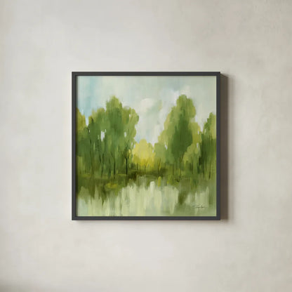 Spring Memories by Silvia Vassileva. Shown in a sleek black glass frame for a contemporary gallery look. Available as an archival giclee rolled canvas, fine art paper, or poster print. SKU 77484a.
