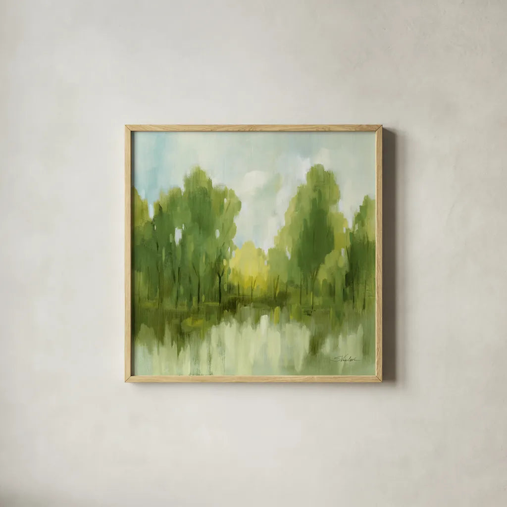 Spring Memories by Silvia Vassileva. Shown in a natural wood glass frame for a timeless modern aesthetic. Available as an archival giclee rolled canvas, fine art paper, or poster print. SKU 77484a.