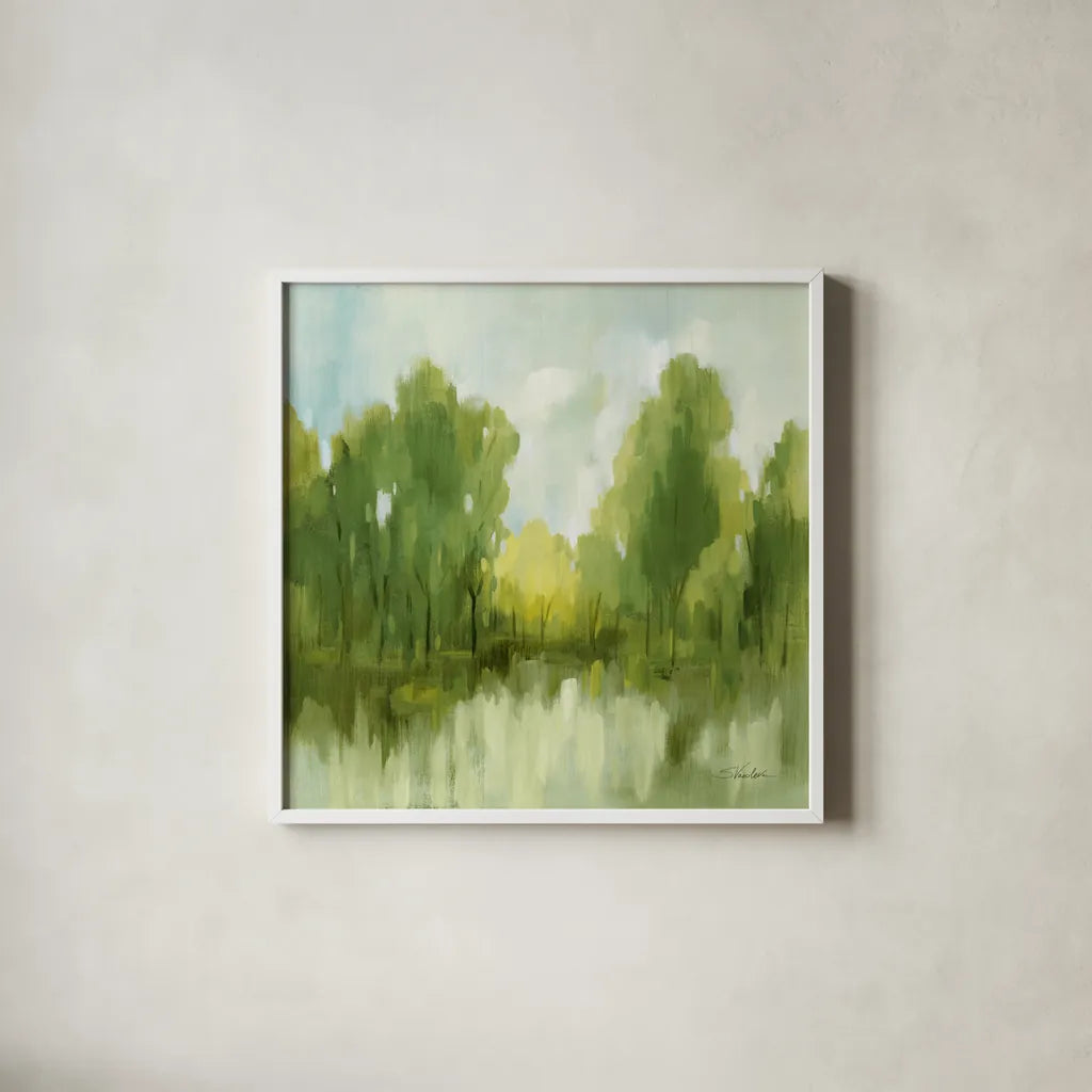 Spring Memories by Silvia Vassileva. Shown in a crisp white glass frame for a clean and minimalist style. Available as an archival giclee rolled canvas, fine art paper, or poster print. SKU 77484a.
