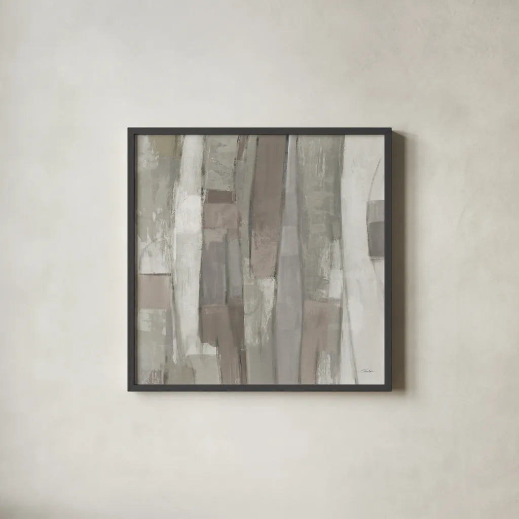 Spring Stream Neutral by Silvia Vassileva. Shown in a sleek black glass frame for a contemporary gallery look. Available as an archival giclee rolled canvas, fine art paper, or poster print. SKU 79507a.
