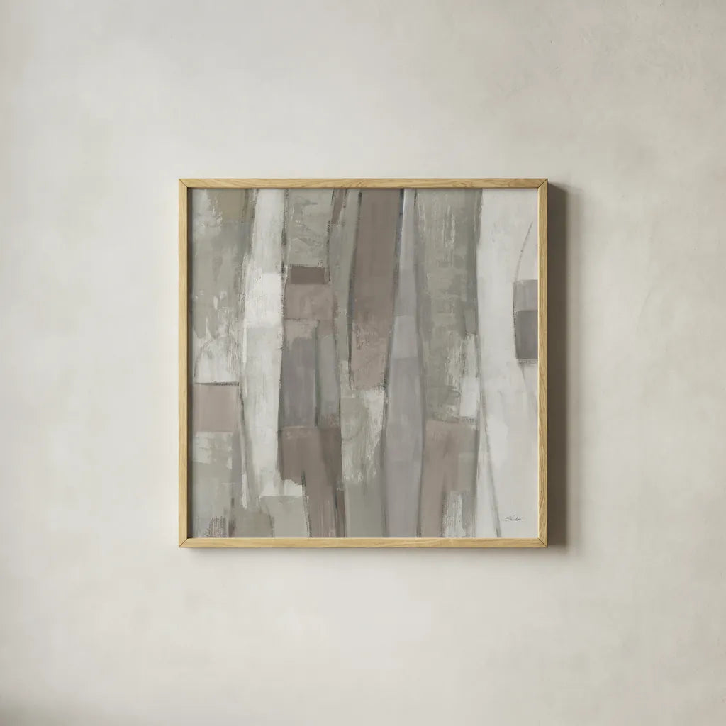 Spring Stream Neutral by Silvia Vassileva. Shown in a natural wood glass frame for a timeless modern aesthetic. Available as an archival giclee rolled canvas, fine art paper, or poster print. SKU 79507a.