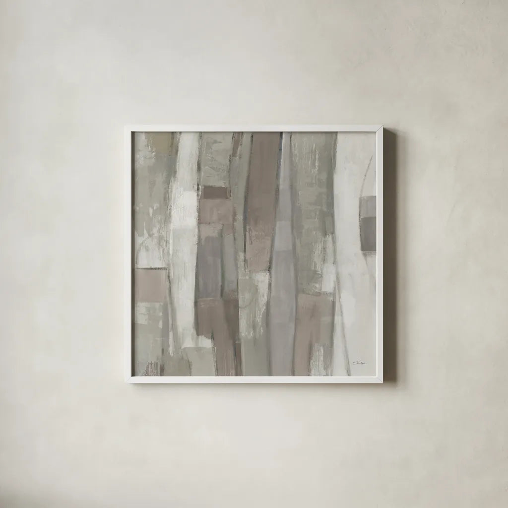 Spring Stream Neutral by Silvia Vassileva. Shown in a crisp white glass frame for a clean and minimalist style. Available as an archival giclee rolled canvas, fine art paper, or poster print. SKU 79507a.