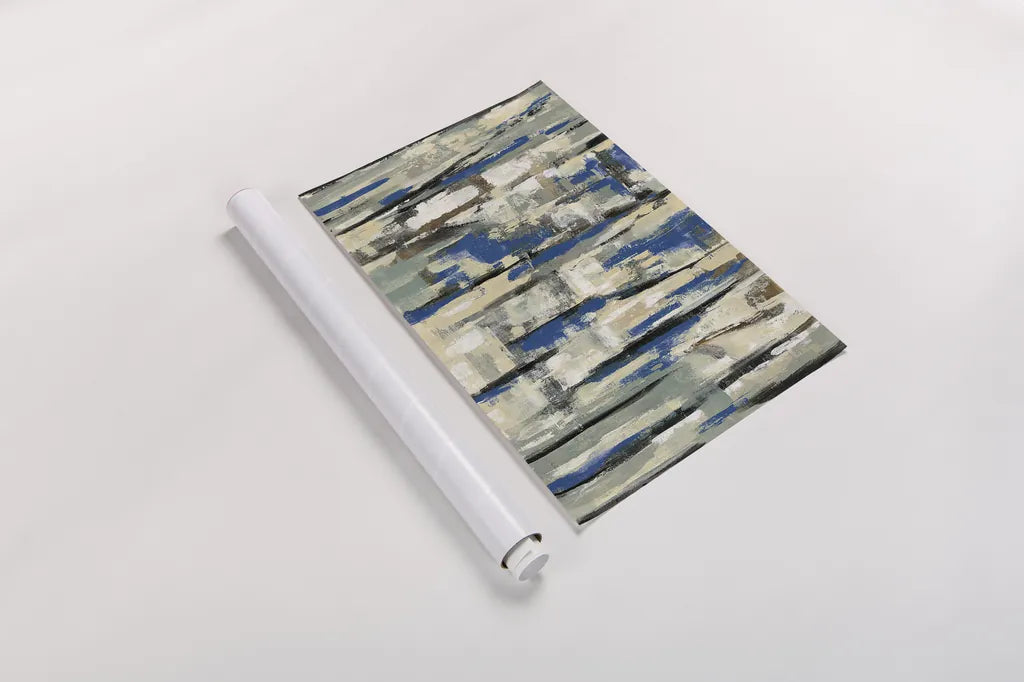 Spring Stripes Blue by Silvia Vassileva. shown as a rolled paper print. Available as archival giclee rolled canvas, fine art paper, or poster print. SKU 33375i.