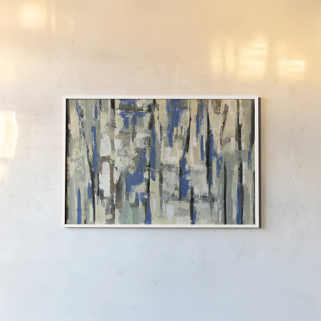 Spring Stripes Blue by Silvia Vassileva. shown as a paper print in a white frame. Available as a archival giclee rolled canvas, fine art paper, or poster print. SKU 33375i.