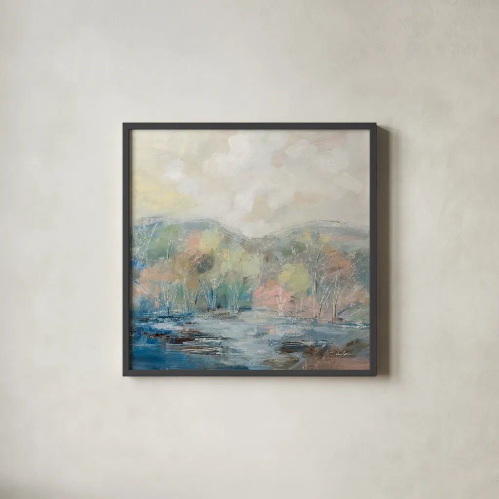 Spring Tale by Silvia Vassileva. Shown in a sleek black glass frame for a contemporary gallery look. Available as an archival giclee rolled canvas, fine art paper, or poster print. SKU 83095a.