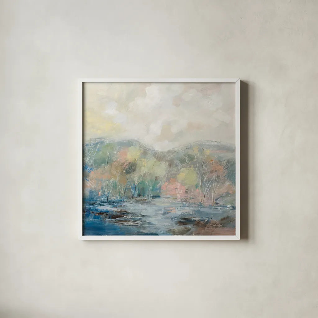 Spring Tale by Silvia Vassileva. Shown in a crisp white glass frame for a clean and minimalist style. Available as an archival giclee rolled canvas, fine art paper, or poster print. SKU 83095a.