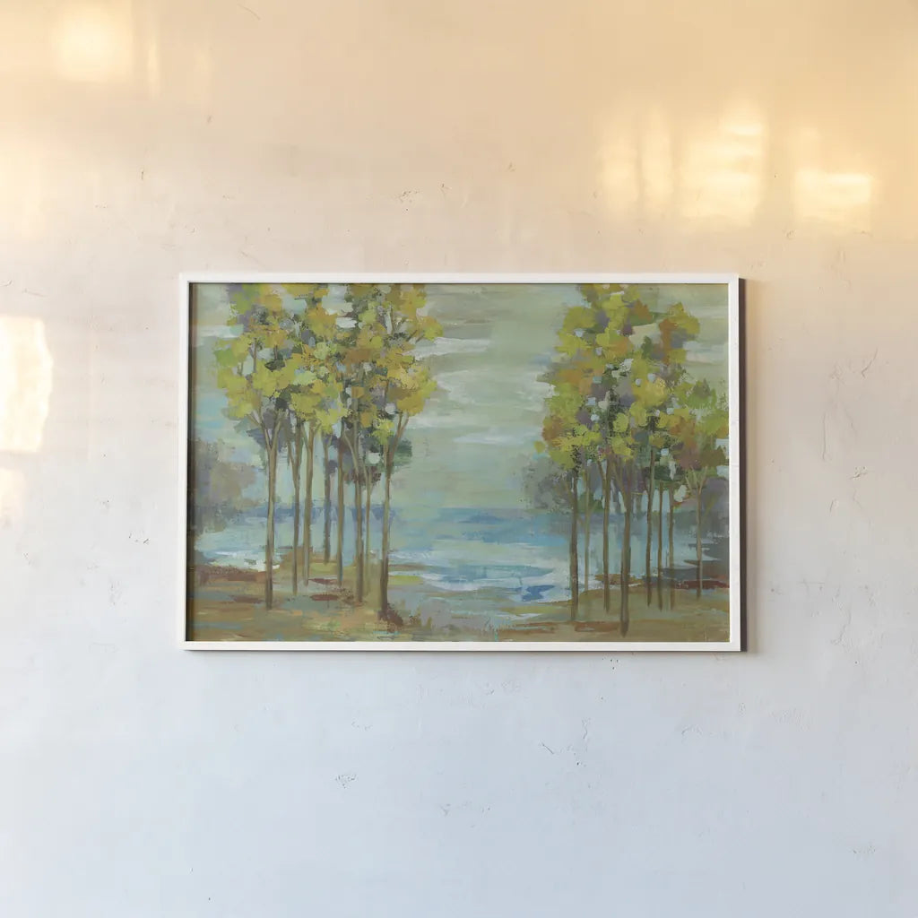 Spring Trees by Silvia Vassileva. shown as a paper print in a white frame. Available as a archival giclee rolled canvas, fine art paper, or poster print. SKU 25220i.