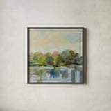 Spring Willows by Silvia Vassileva. Shown in a sleek black glass frame for a contemporary gallery look. Available as an archival giclee rolled canvas, fine art paper, or poster print. SKU 95136a.