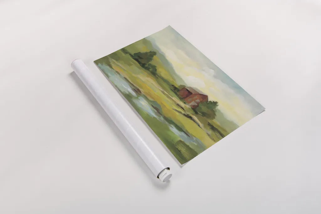 Springtime Farm by Silvia Vassileva. shown as a rolled paper print. Available as archival giclee rolled canvas, fine art paper, or poster print. SKU 69146i.