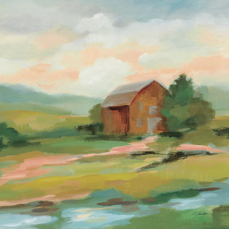 Springtime Farm Pastel Sq by Silvia Vassileva. SKU 69374a. Archival Giclee Fine art print for wall decor.