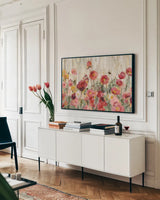 Sprinkled Flowers Crop by Silvia Vassileva. shown as a framed stretched canvas in a living room above a console. Available as a archival giclee rolled canvas, fine art paper, or poster print. SKU 34842i.